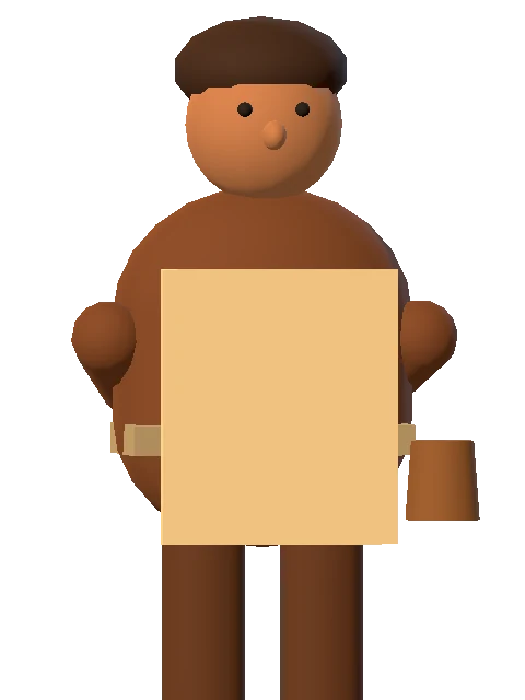 The game's innkeeper wearing a brown tunic and an apron